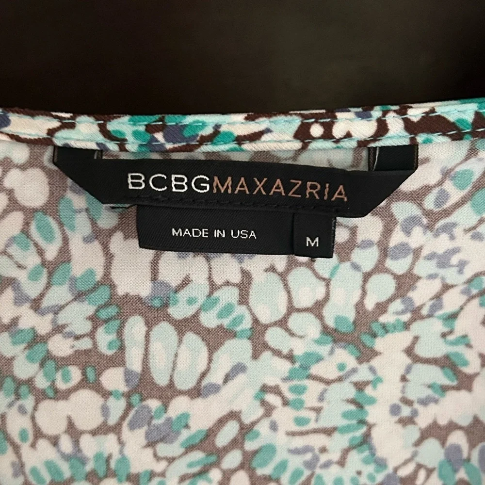 Y2K BCBGMAXAZRIA Babydoll Dot Print Dress Brown Teal Preppy Indie Sleeze Size M - Picture 2 of 12